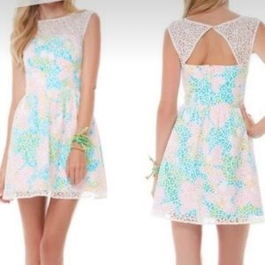 Lily Pulitzer Morrison Lace overly Dress white lace over multi color